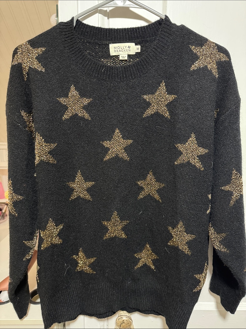 Molly Bracken Black Crewneck Sweater with Gold Stars